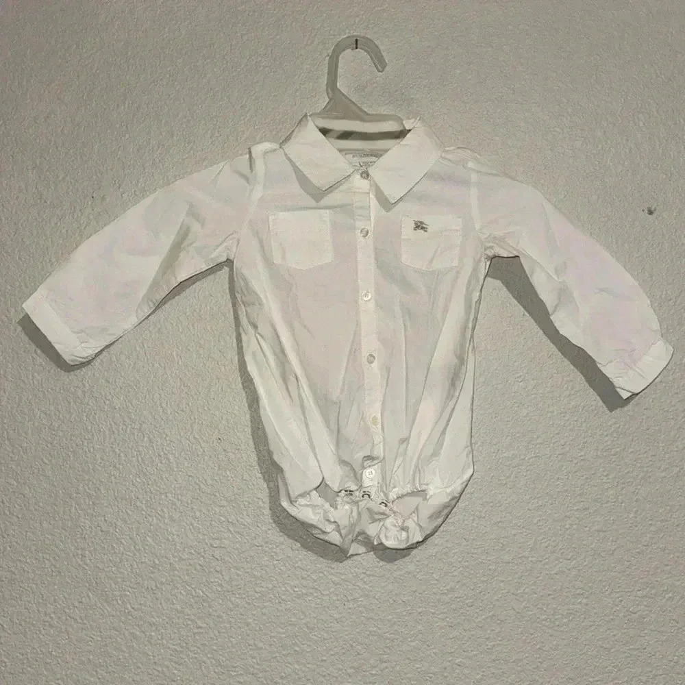 Burberry Baby Boy Button Down Long Sleeve Collared Onesie Basic Neutral Designer